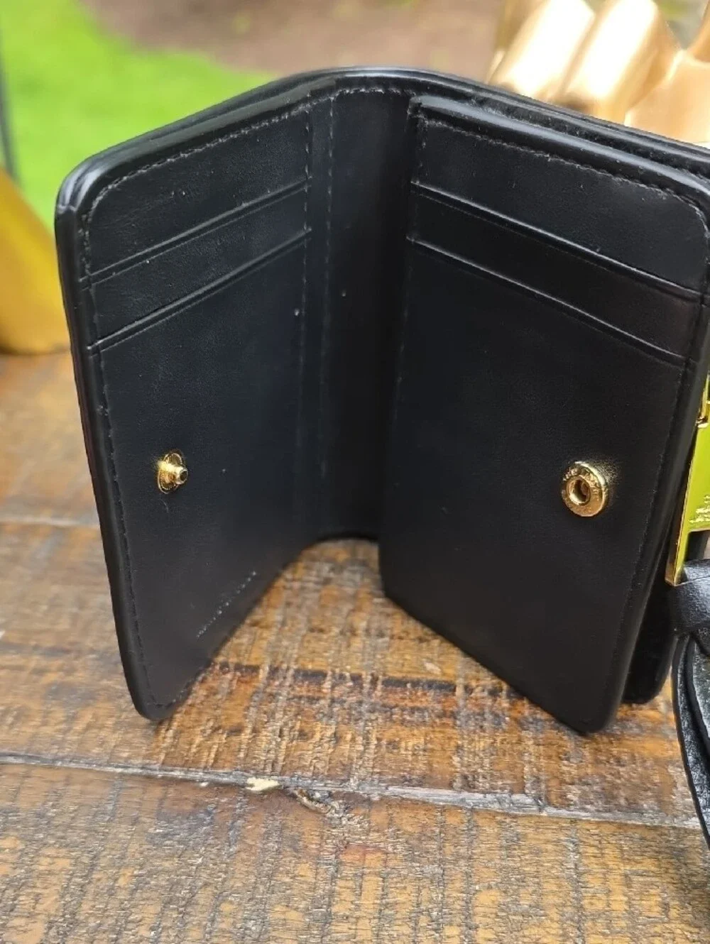 Marc Jacobs Black Pebbled Leather Zip Wallet with Gold Hardware